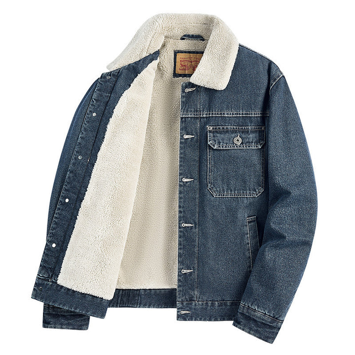 Herren Warme Denimjacke mit Kunstfellkragen Echo Archiv