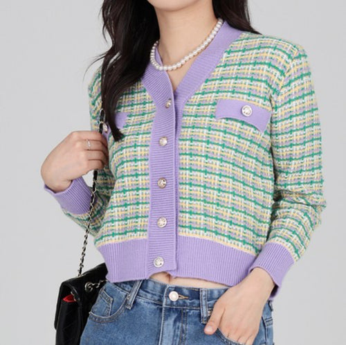Damen Tweed-Strickcardigan mit V-Ausschnitt und Zierknopfleiste – Veloura