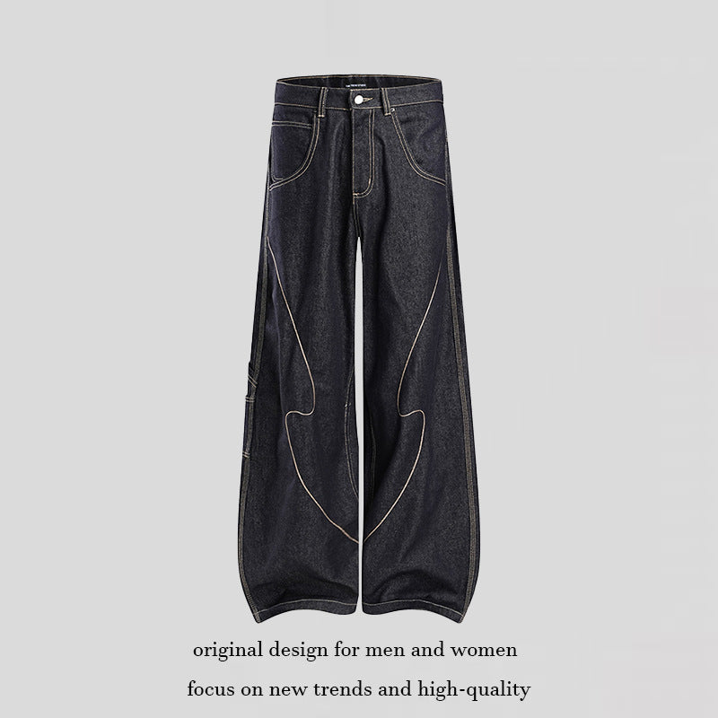 Damen High‑Waist weite Balloon-Jeans mit Kontrastnähten und Utility‑Tasche Echoarchiv