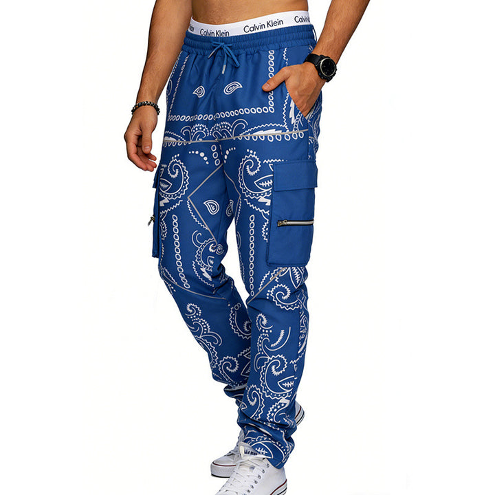 Herren nan Cargo-Jogginghose mit Paisley-Muster, elastischem Bund, multiple Reißverschluss- und Klappentaschen Echo Archiv