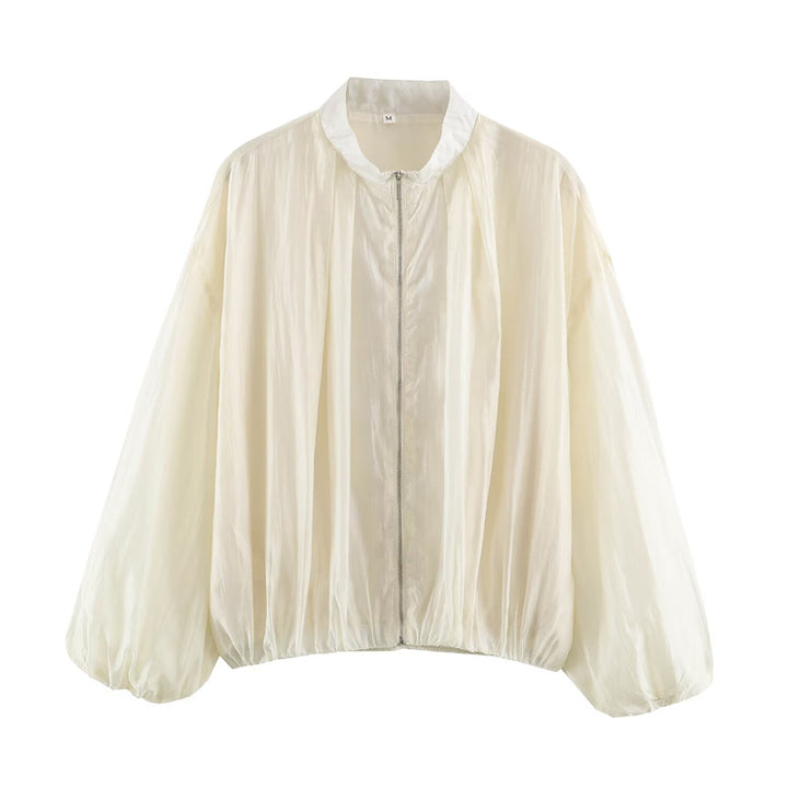 Damen transparente Oversize-Bomberjacke aus leichter Satin‑Organza mit Ballonärmeln Echo Archiv