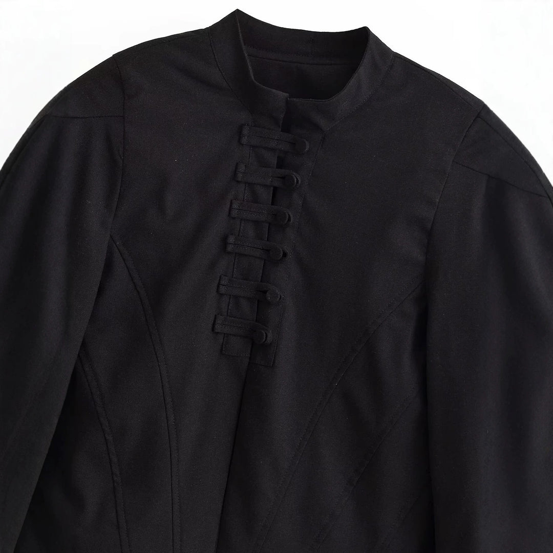 Damen Kurze Taillierte Blousonjacke mit Stehkragen, dekorativen Schlaufen und Teilungsnähten Echo Archiv