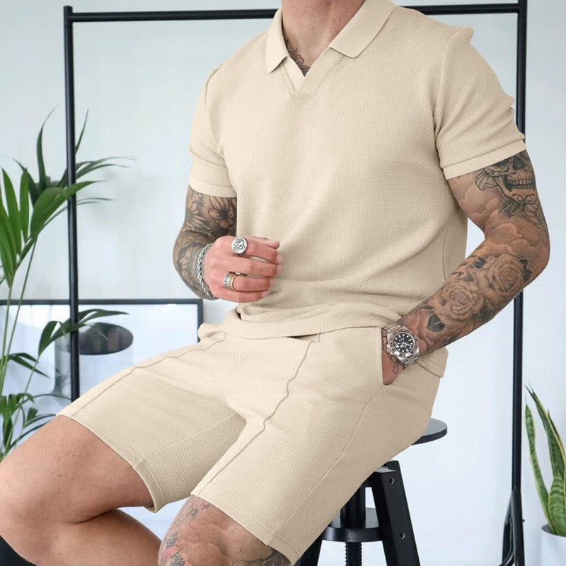 Herren sportliches Kurzarm-Polo mit strukturiertem Design und bequemen Shorts Echoarchiv