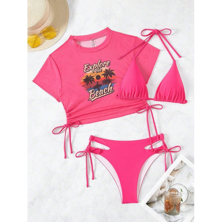 Damen Bikiniset mit modischer cropped Bluse und Schnürdetail Echo Archiv
