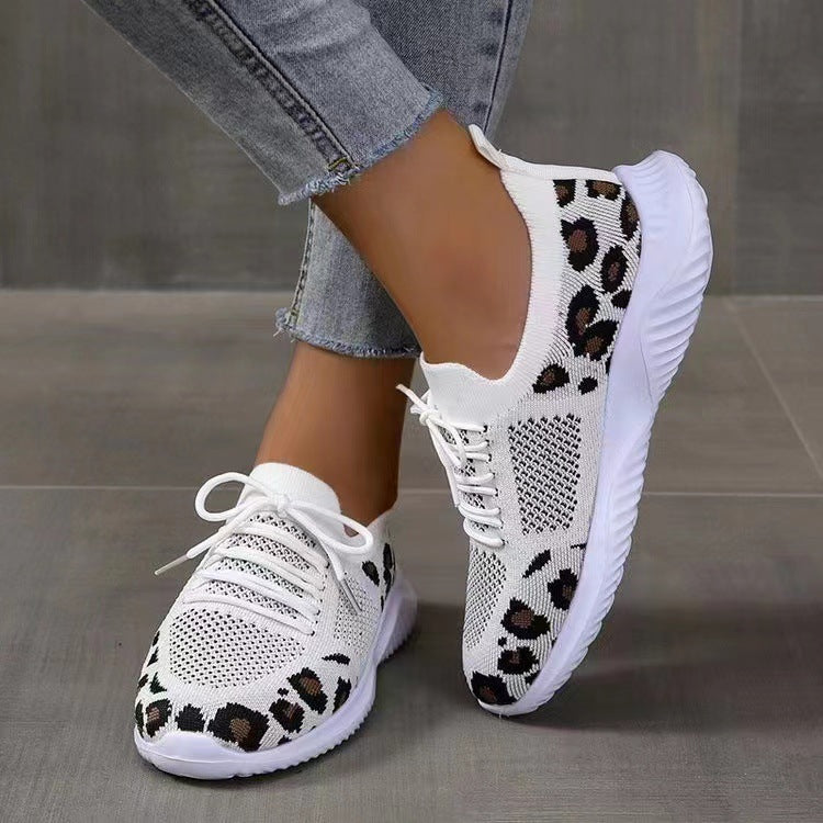 Damen Atmungsaktive Strick-Slipper mit gepolsterter Dämpfungssohle und Leoparden-Schaft – Lioré
