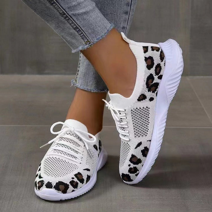 Damen Atmungsaktive Strick-Slipper mit gepolsterter Dämpfungssohle und Leoparden-Schaft – Lioré