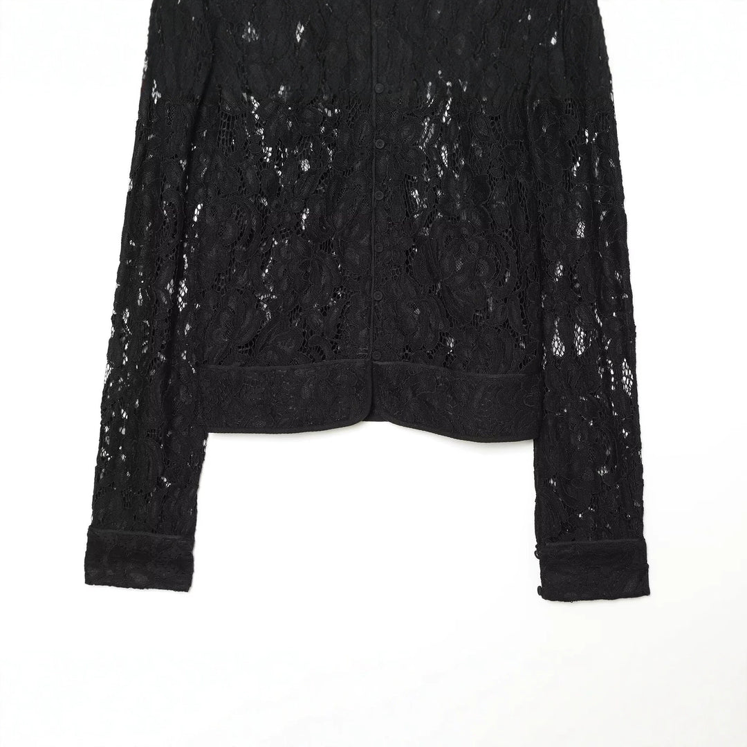 Damen Cropped Spitzenjacke mit floralem Allover-Spitzendesign und Stehkragen Echoarchiv