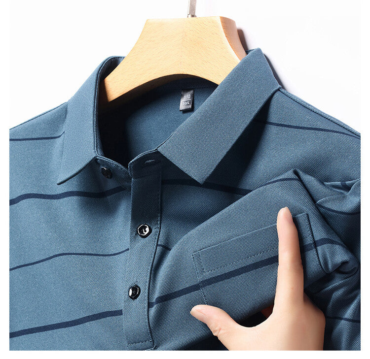 Herren elegantes Kurzarm-Poloshirt mit modischem Streifenmuster Echoarchiv