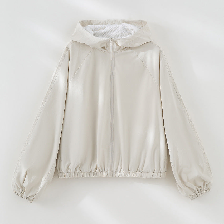 Damen Leichte Kapuzenjacke mit Kurzreißverschluss, Raglanärmeln und elastischem Saum Echoarchiv