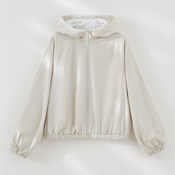 Damen Leichte Kapuzenjacke mit Kurzreißverschluss, Raglanärmeln und elastischem Saum Echoarchiv