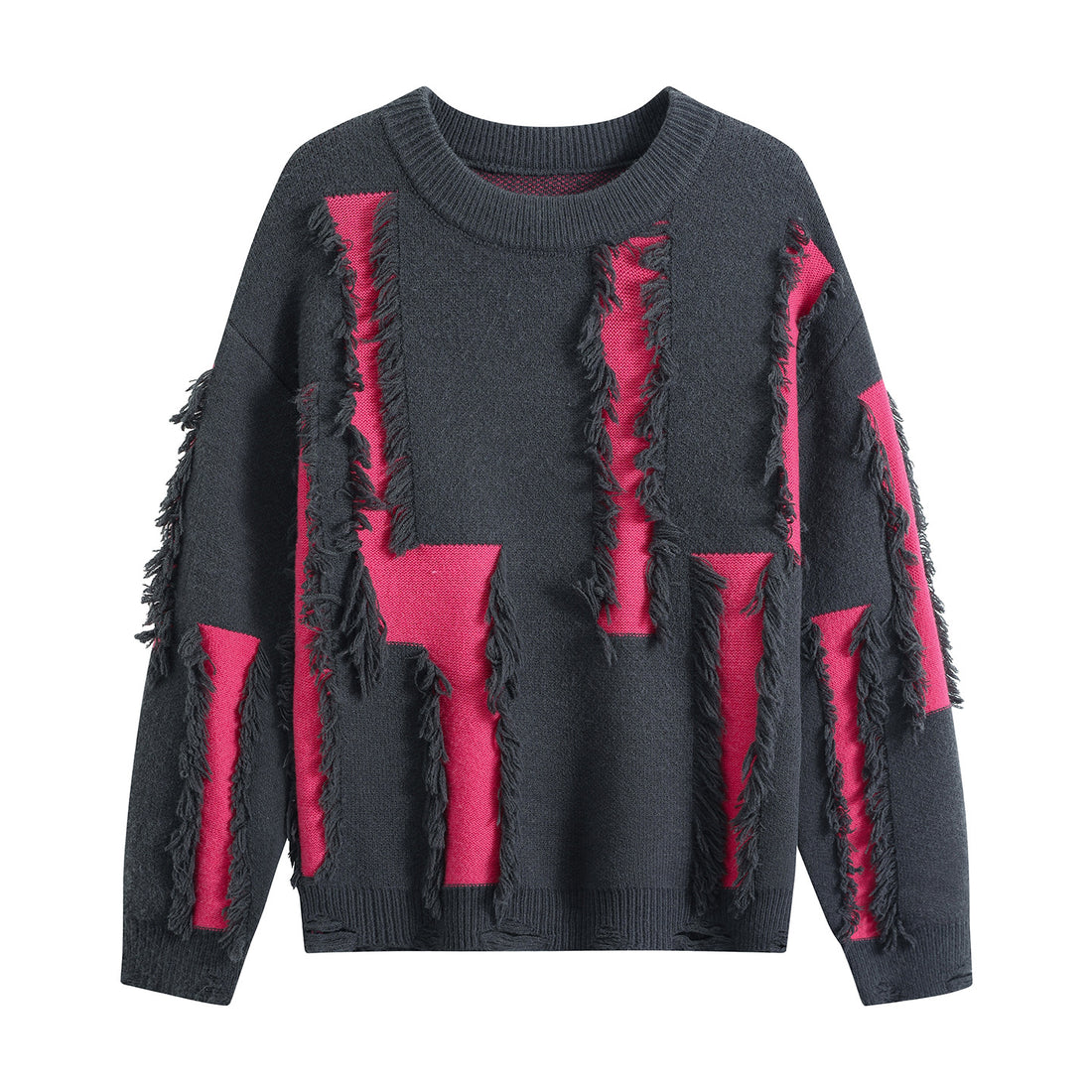 Damen Oversize Strickpullover mit Fransenapplikationen und Destroy-Look Echoarchiv