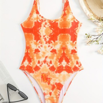 Damen Einteiliger sportlicher Badeanzug mit modischem Tie-Dye-Design Echo Archiv
