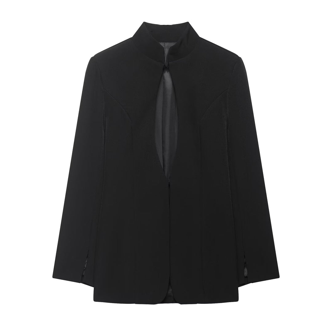 Damen Kastenförmiger Cape-Blazer mit Stehkragen und verdeckter Front Echo Archiv