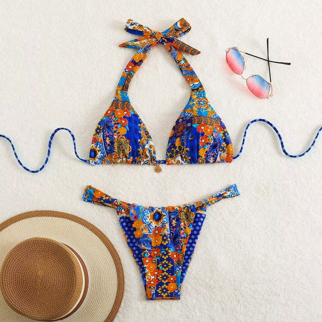 Damen Triangel-Bikini mit floralen Mustern und verspielten Bindebändern Echo Archiv