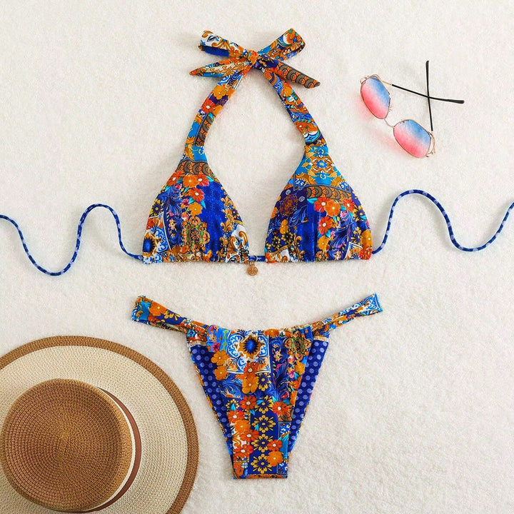 Damen Triangel-Bikini mit floralen Mustern und verspielten Bindebändern Echo Archiv