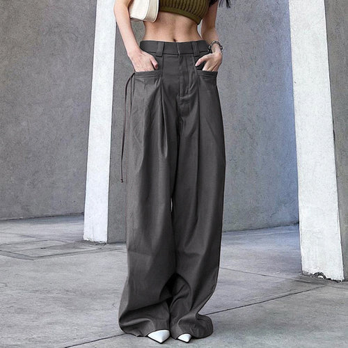 Damen nan hochtaillierte weite Bundfaltenhose mit Cargo‑Details, Gürtelschlaufen und geradem Beinschnitt Echo Archiv