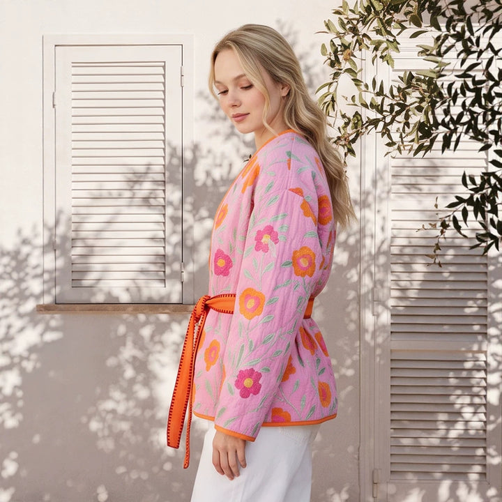 Damen Gestepptes Blumen-Kimono mit Bindegürtel Echoarchiv