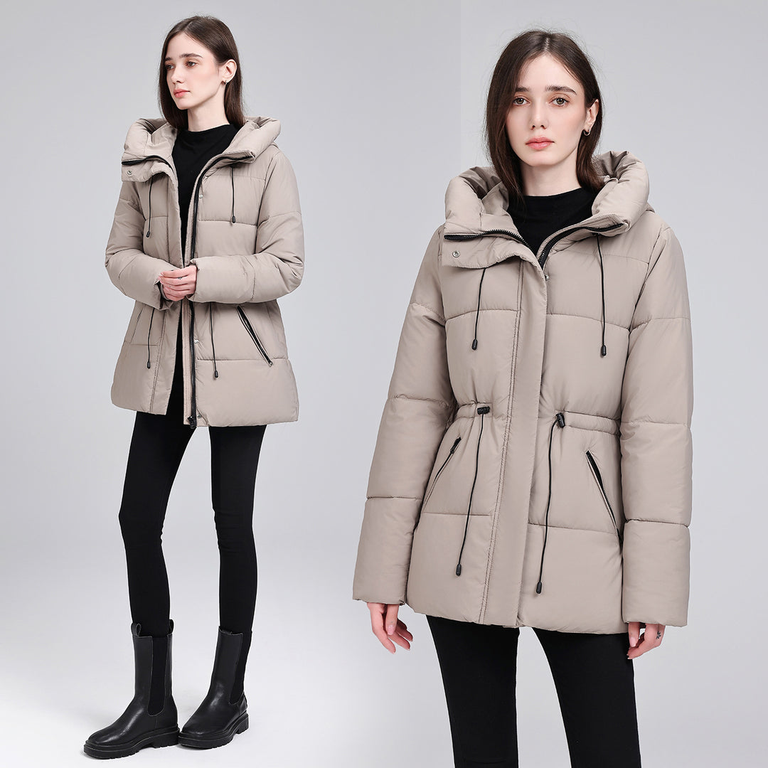 Damen Wattierter Mid‑Length Parka mit Kapuze, Taillenzug und Reißverschlusstaschen Echo Archiv