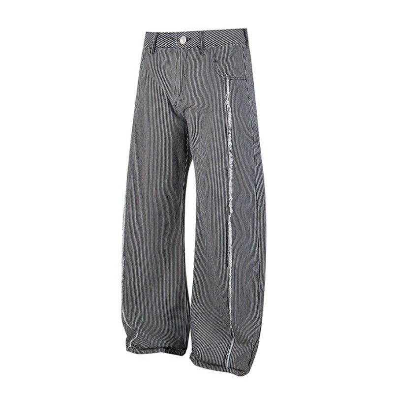 Damen Weite Culotte-Hose mit hohem Bund, Nadelstreifen und Used-Seitennaht Echoarchiv