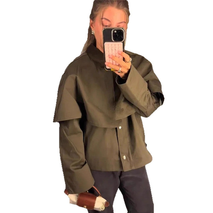 Damen Kurztrenchjacke mit Cape-Overlay und Oversize-Ärmeln Echoarchiv