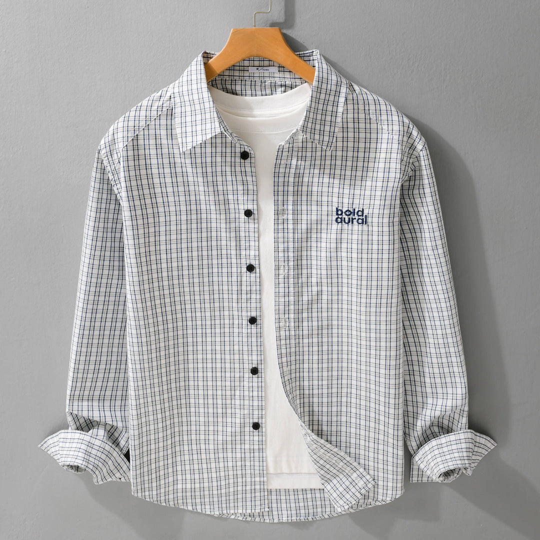 Herren Baumwoll-Overshirt mit feinem Gitterkaro und Kentkragen Echoarchiv
