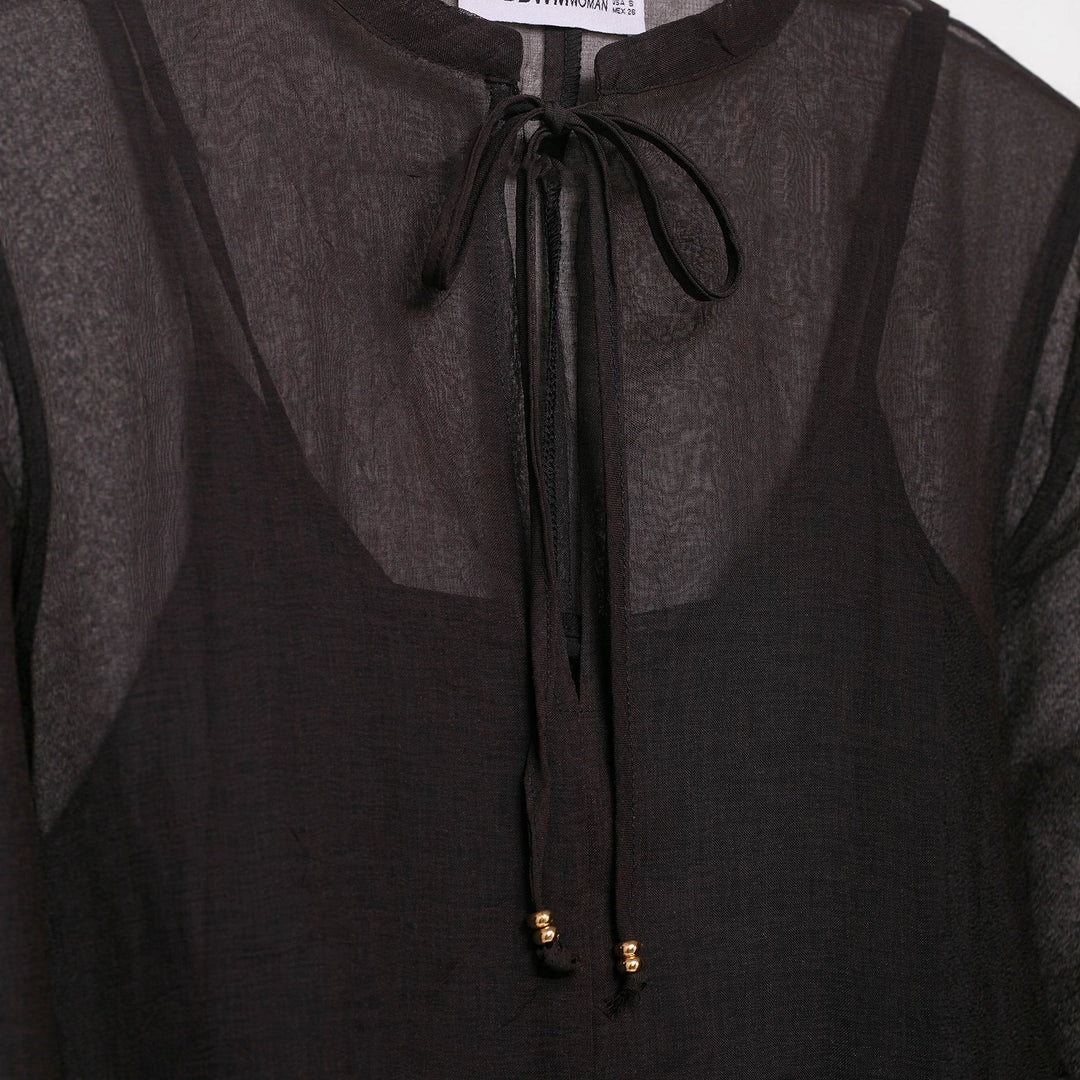 Damen Transparentes Chiffon-Kaftankleid mit Volantärmeln und Tunnelzug Echoarchiv