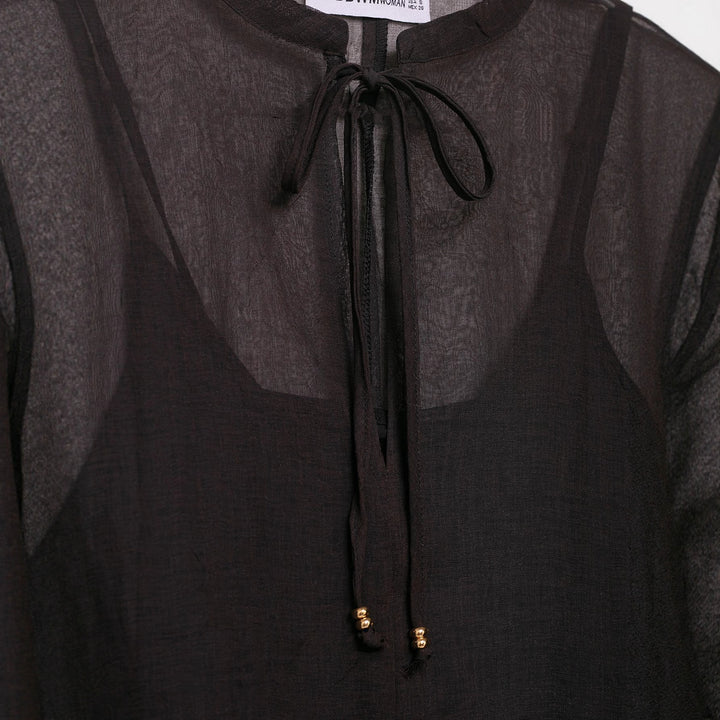 Damen Transparentes Chiffon-Kaftankleid mit Volantärmeln und Tunnelzug Echoarchiv