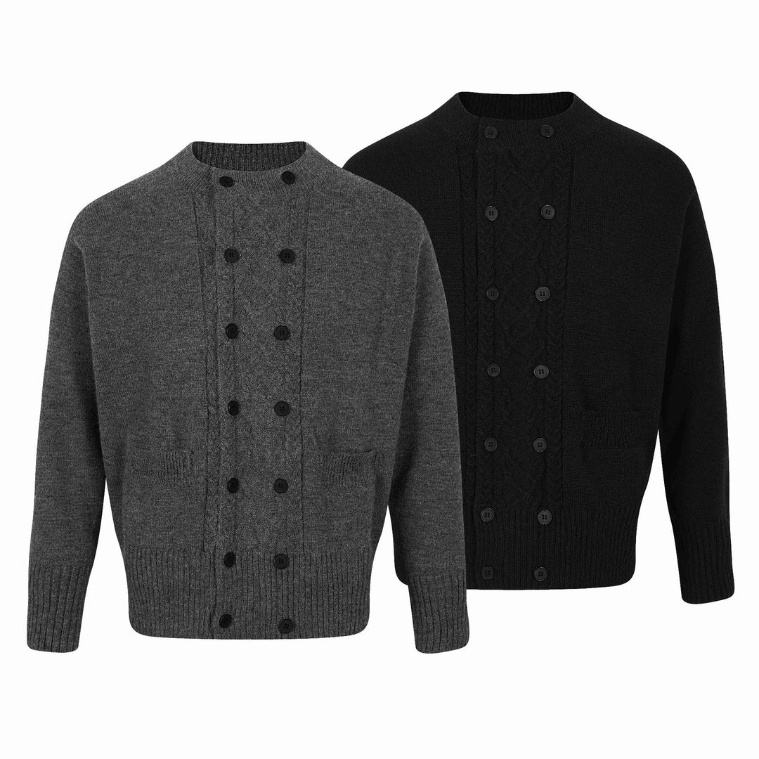 Herren Doppelt geknöpfte Strickcardigan mit Zopfmuster und Stehkragen Echoarchiv