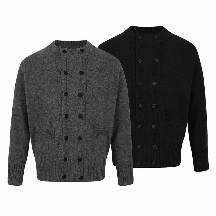 Herren Doppelt geknöpfte Strickcardigan mit Zopfmuster und Stehkragen Echoarchiv