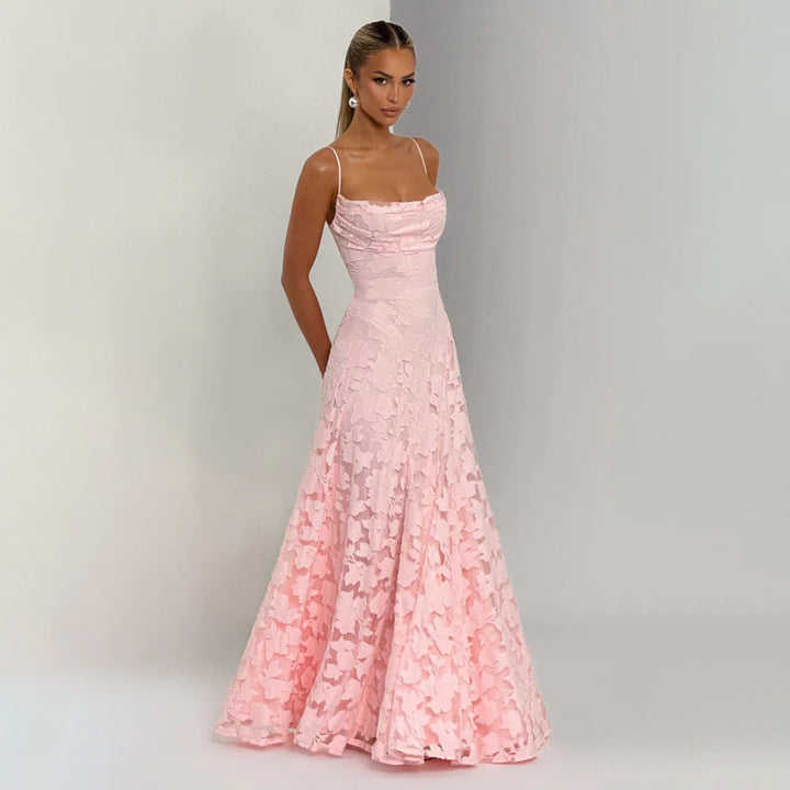 Damen elegantes Maxikleid mit zartem floralem Muster und Spaghetti-Trägern Echo Archiv