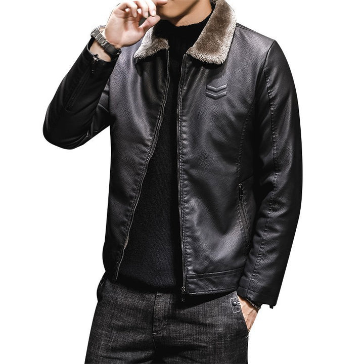 Herren Modische Lederjacke mit Kunstfellkragen Echo Archiv
