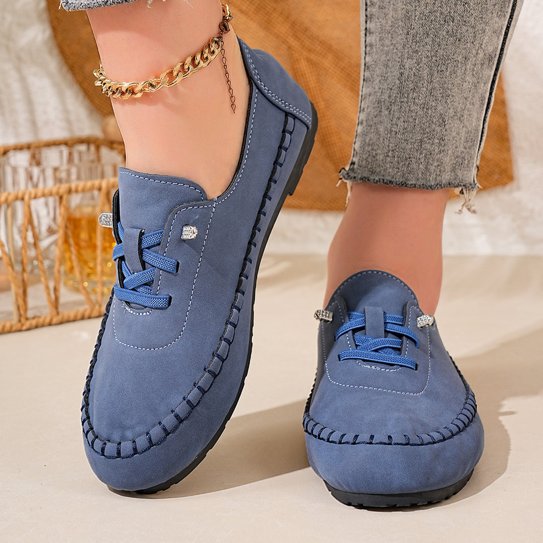 Damen nan atmungsaktive Mokassin-Slipper aus Mikrofaser mit elastischer Schnürung und rutschfester Gummisohle Echo Archiv