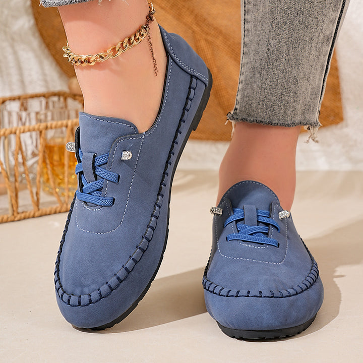 Damen nan atmungsaktive Mokassin-Slipper aus Mikrofaser mit elastischer Schnürung und rutschfester Gummisohle Echo Archiv