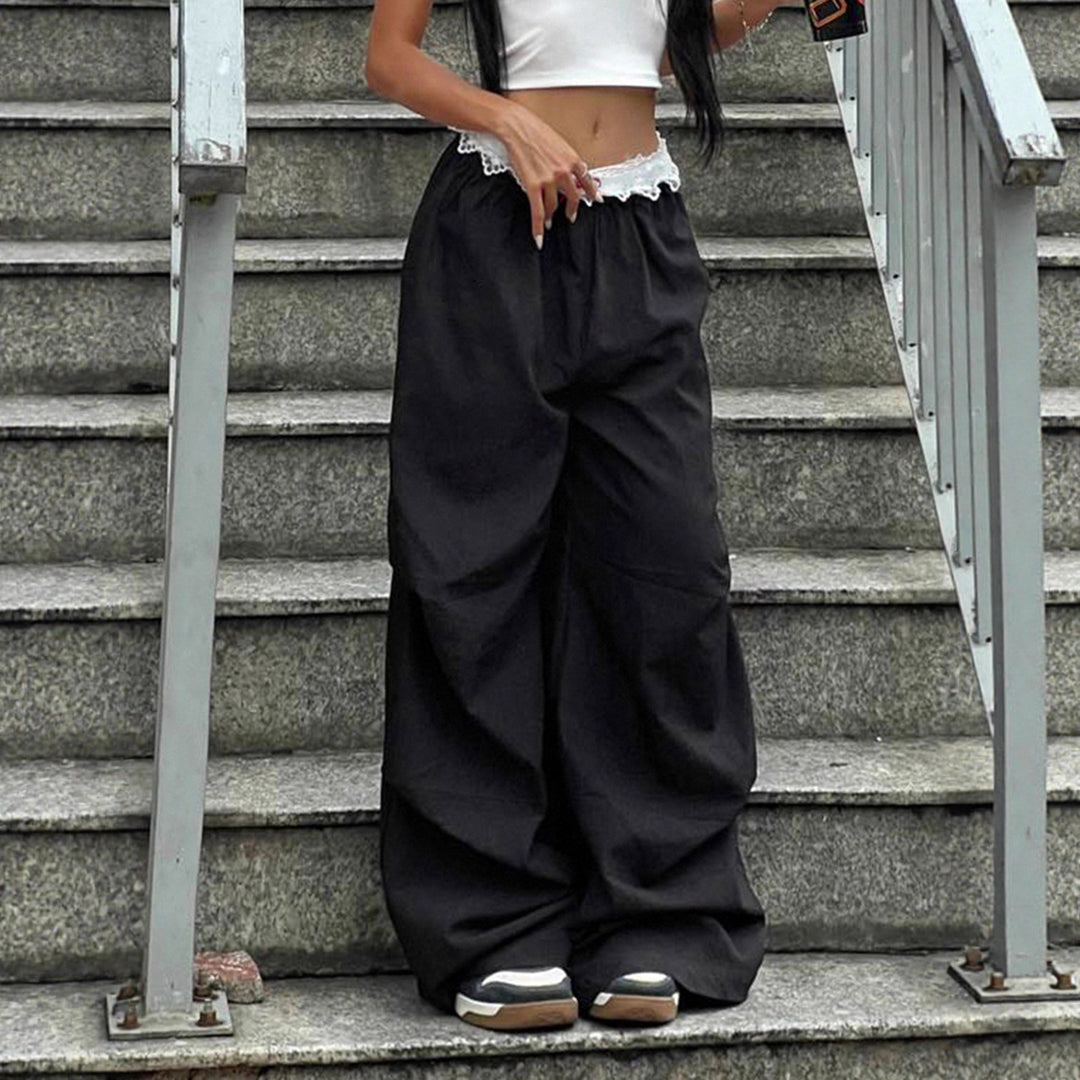 Damen nan Loungewear Schlafhose mit mehrlagigen Volants, elastischem Spitzenbund und weitem Bein Echo Archiv