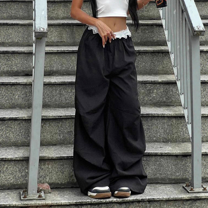 Damen nan Loungewear Schlafhose mit mehrlagigen Volants, elastischem Spitzenbund und weitem Bein Echo Archiv