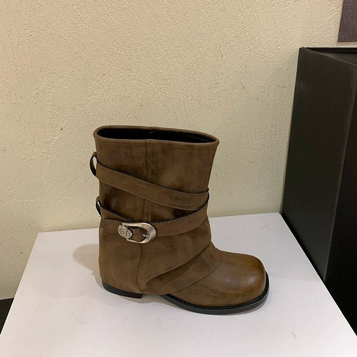 Damen Modische Stiefeletten mit breitem Riemen Echo Archiv