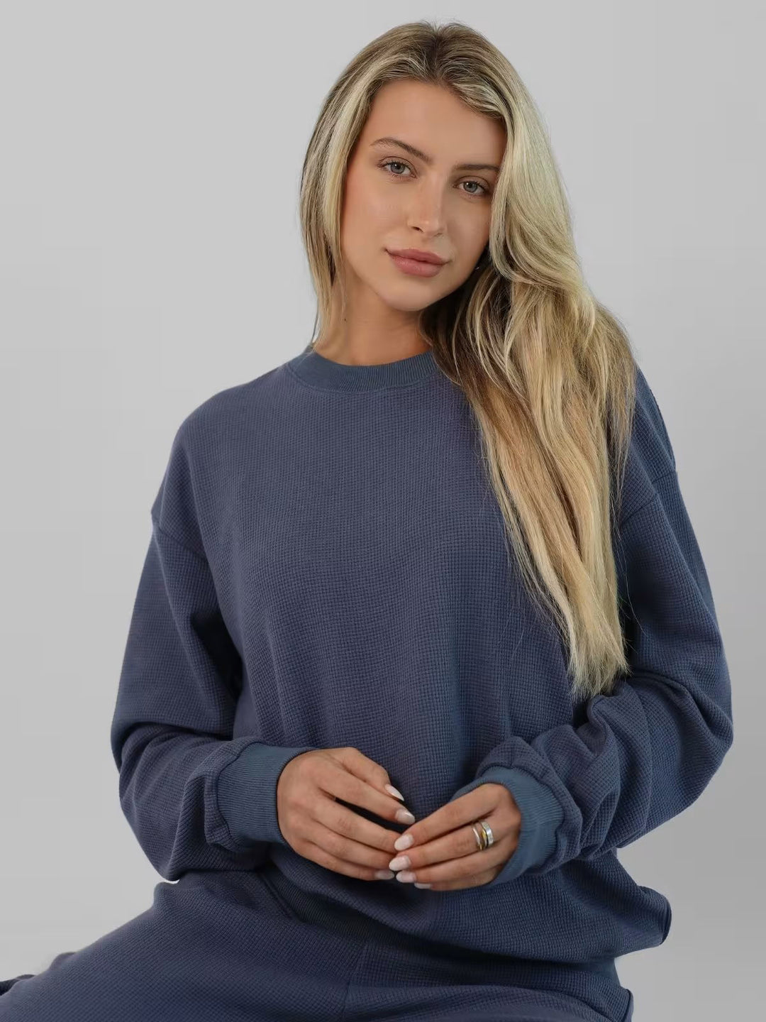 Damen Waffelstrick-Loungewear-Set mit Oversized-Sweater und Kordel-Jogginghose – Avérine