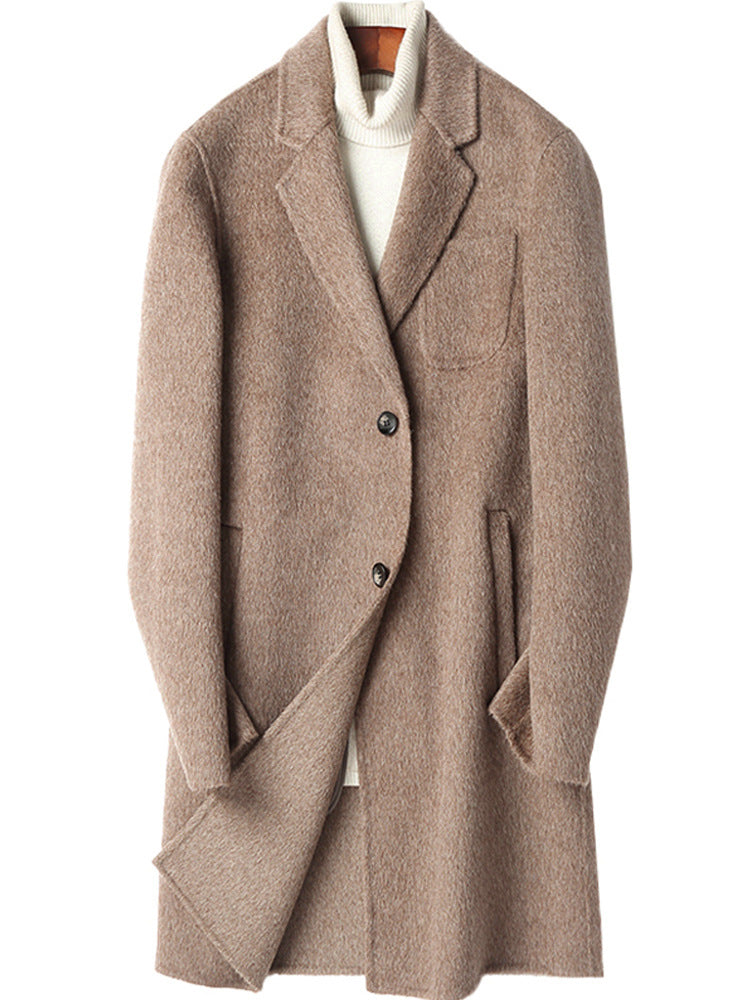 Herren Strukturierter Longcoat aus Wollmix mit fallendem Revers und Ein-Knopf-Verschluss Echoarchiv