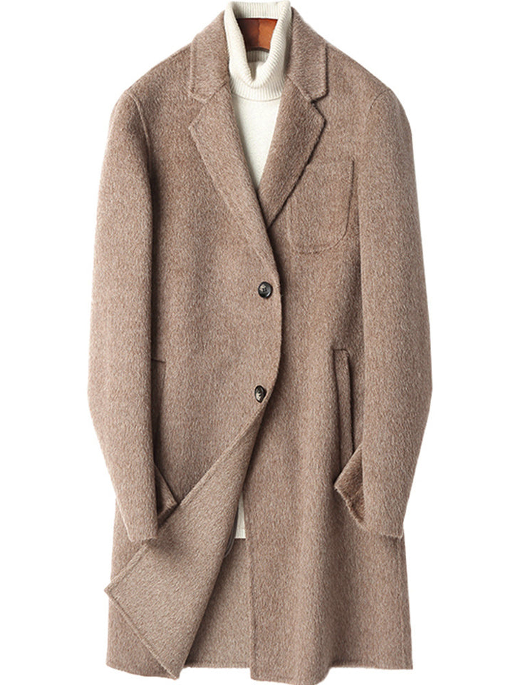 Herren Strukturierter Longcoat aus Wollmix mit fallendem Revers und Ein-Knopf-Verschluss Echoarchiv