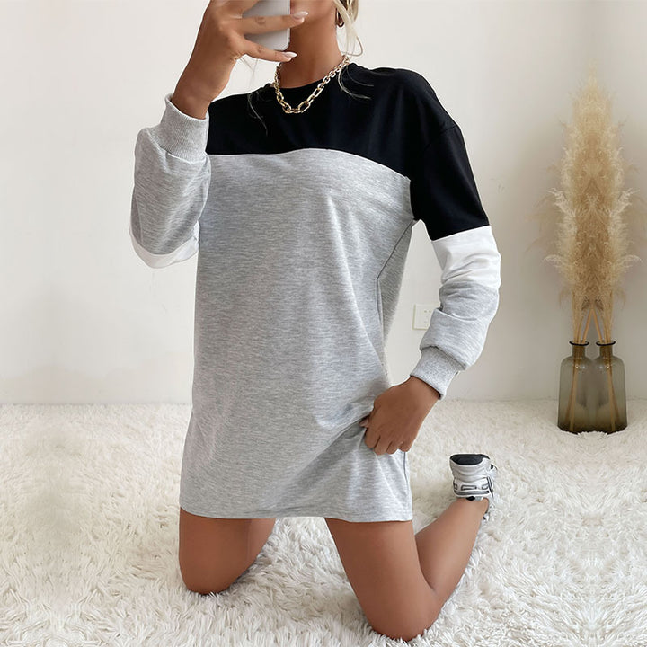 Damen Colorblock-Sweatkleid mit Rundhalsausschnitt und legerer Passform – Élara