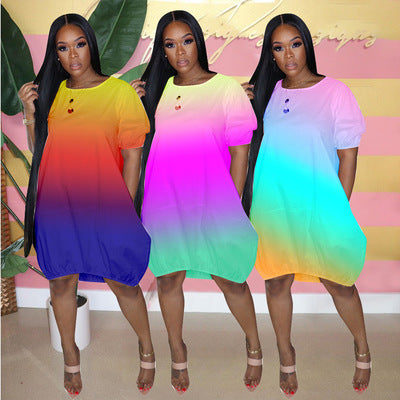 Damen Oversize-Gradient-Tunika-Kleid mit Eingrifftaschen und Rundhalsausschnitt Echoarchiv