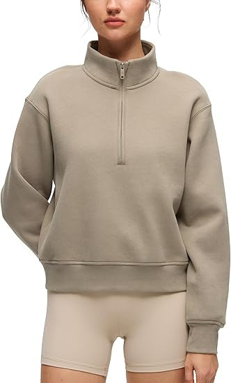 Damen Oversize-Sweatshirt mit halbem Reißverschluss, Stehkragen und Rippbündchen Echoarchiv