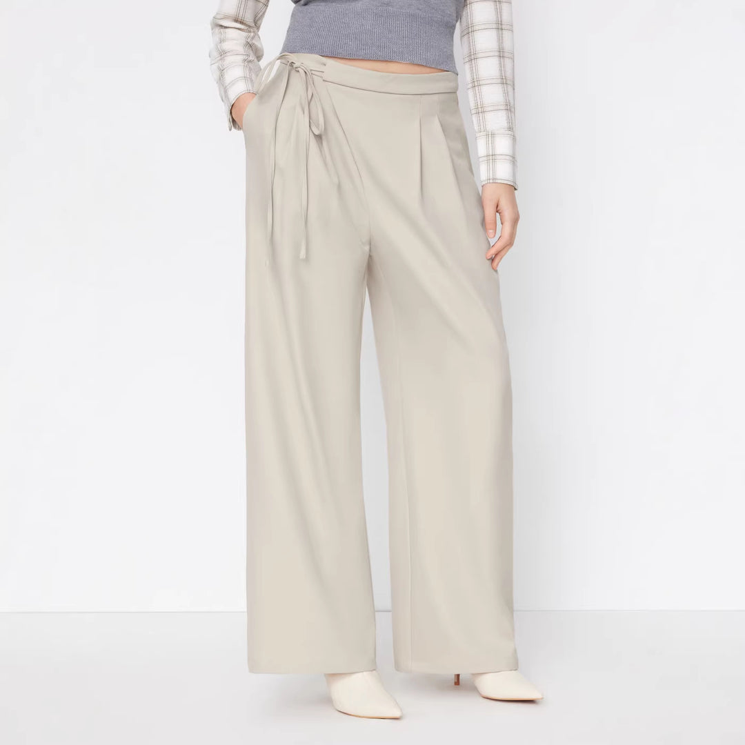 Damen Weite Nadelstreifen-Hose mit Wickel-Taille – Avélisse