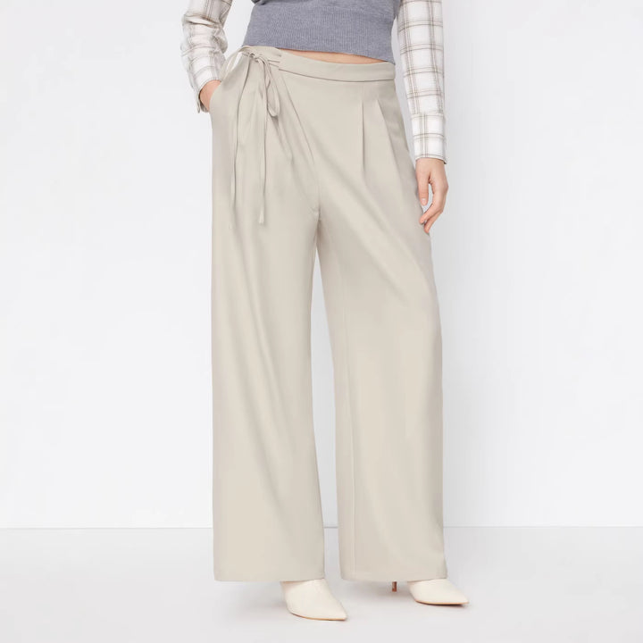 Damen Weite Nadelstreifen-Hose mit Wickel-Taille – Avélisse