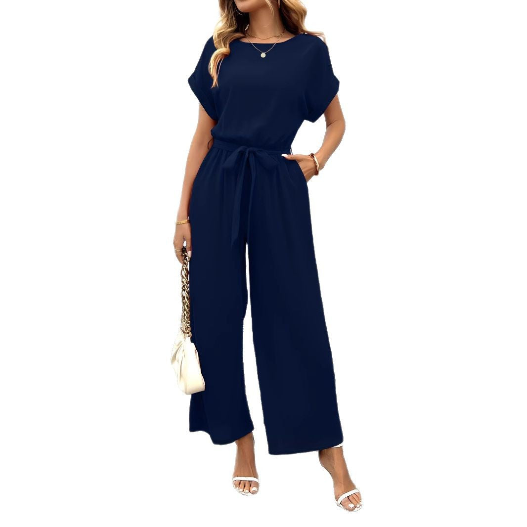 Damen Jumpsuit mit Weitem Bein und Taillengürtel Echoarchiv