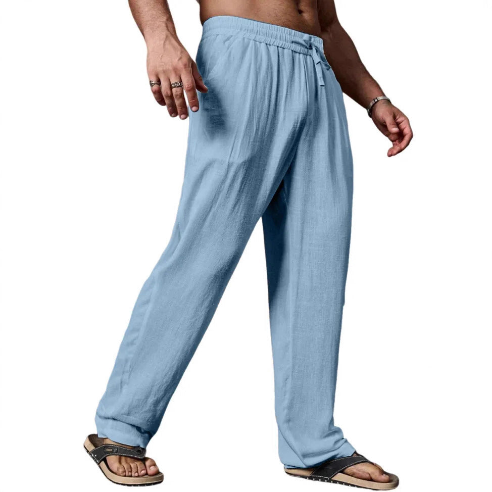 Herren entspannte Leinenmix-Yogahose mit Kordelzug, Elastikbund und geradem Bein – Sorevano