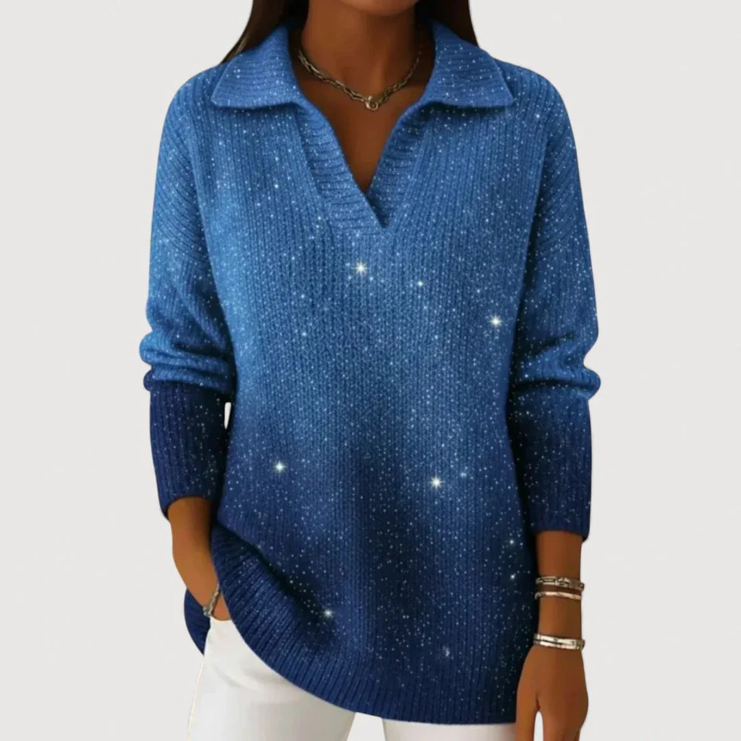 Damen Modischer Strickpullover mit V-Ausschnitt – Mavelle