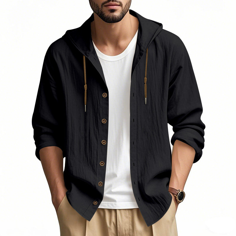 Herren nan leichtes Kapuzenhemdjacke aus Leinenoptik mit durchgehender Knopfleiste Echo Archiv