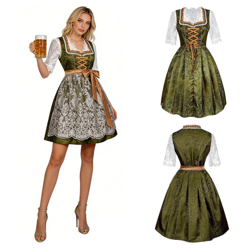 Damen nan traditionelles Dirndlkleid mit Spitzenbluse und bestickter Schürze Echo Archiv