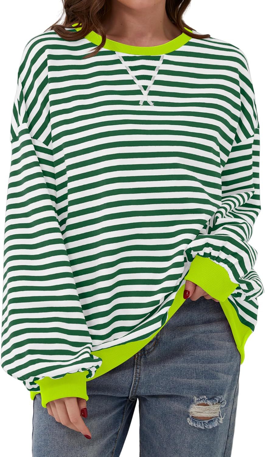 Damen Lässiger Sweatshirt mit bunten Streifen und weitem Schnitt – Avérine